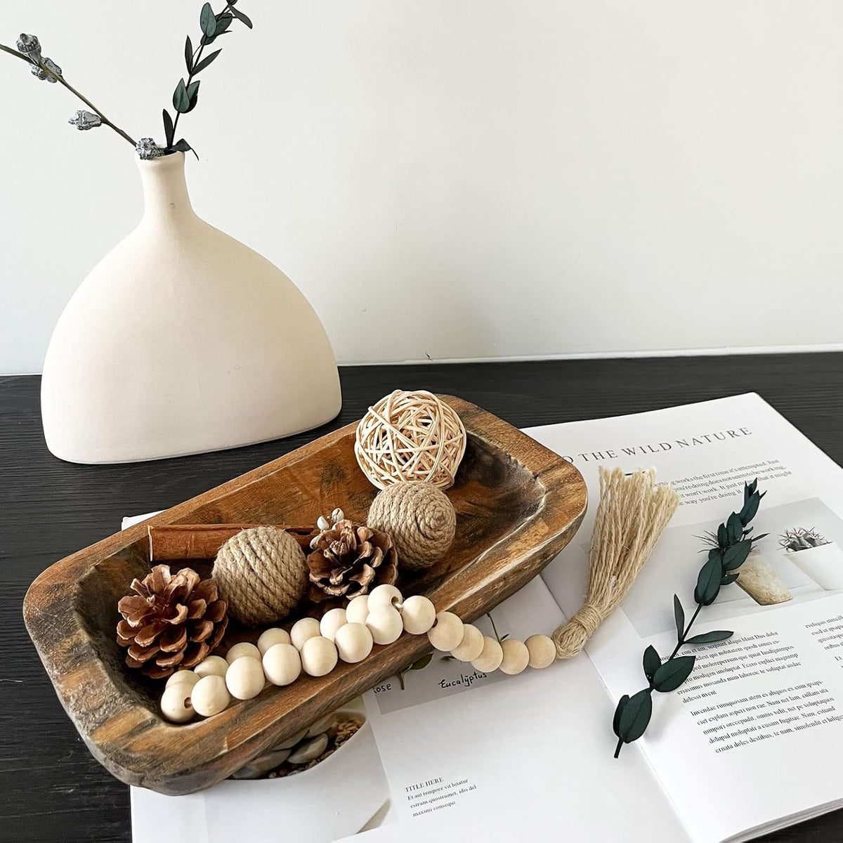 Wooden Dough Bowls Decorative，Rustic Bread Long Bowls Decor Wood Tray, Hand Carved For Table Centerpiece Decor, Home Decor (10 * 6 * 2 inch Brown)