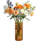 ComSaf Glass Cylinder Vase 8 Inch Tall, Amber Ribbed Decor for Centerpieces