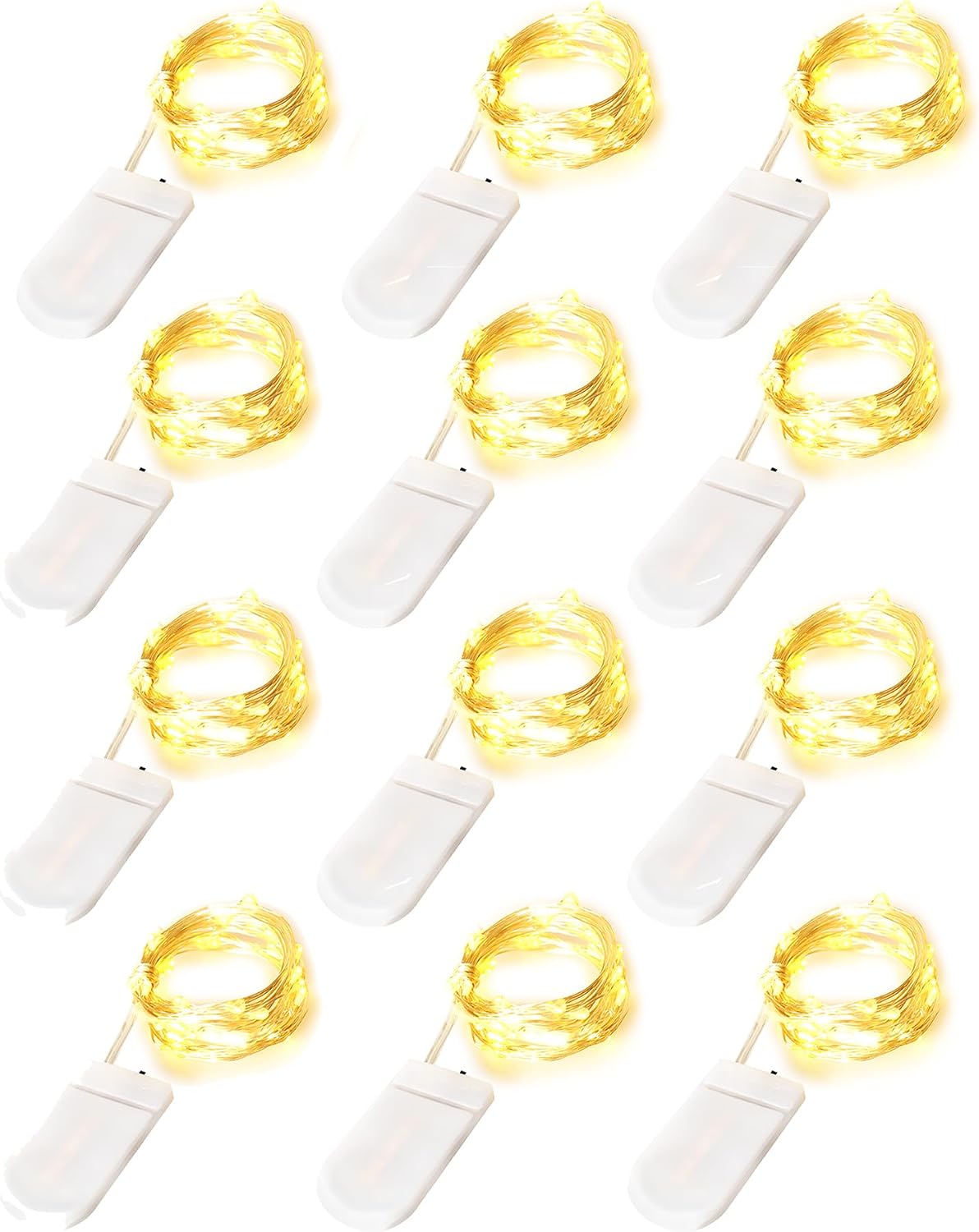 Blingstar Fairy Lights Battery Operated, 12 Pack 7Ft 20LED, Waterproof Silver Wire, Mini String Lights for Christmas Wedding Mason Jar Bedroom Table Centerpiece Crafts Decoration, Warm White