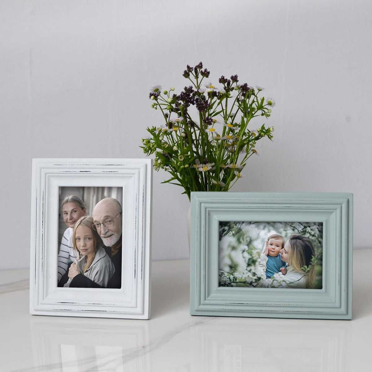 Buecasa Wooden Picture Frames 4x6 Inches Pack of 2 Vintage Aqua and White
