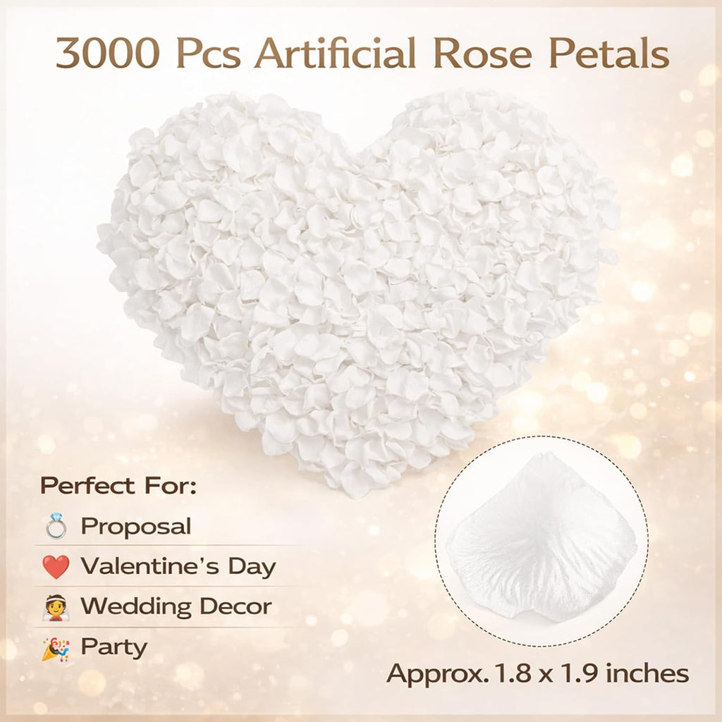 3000 Pcs White Rose Petals Artificial Flowers Silk Petals Table Scatters for Romantic Special Night Decorations, Weddings, Valentine's Day, Proposals, Anniversaries, and Bridal Showers Party Decor