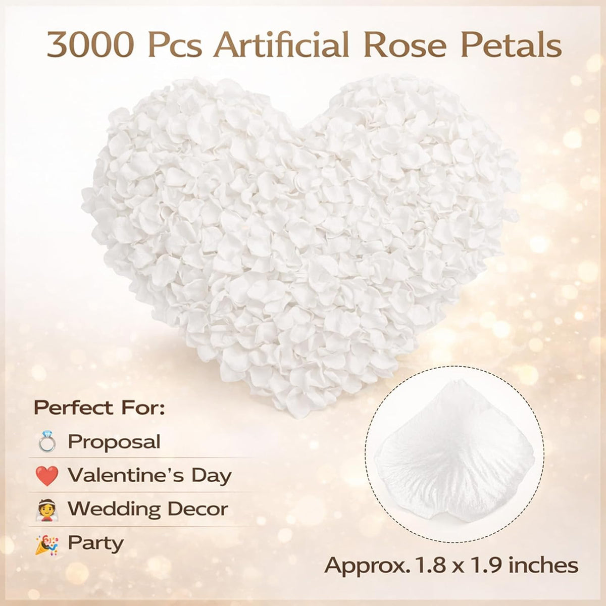 3000 Pcs White Rose Petals Artificial Flowers Silk Petals Table Scatters for Romantic Special Night Decorations, Weddings, Valentine's Day, Proposals, Anniversaries, and Bridal Showers Party Decor