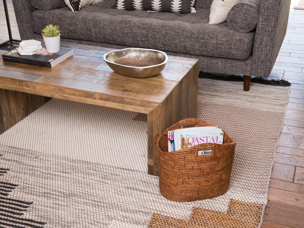 KOUBOO La Jolla Oval Rattan Magazine Rack, Woven Organizer, Honey Brown