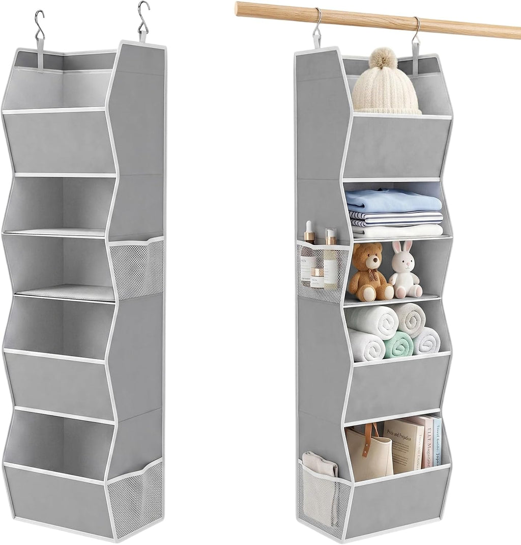 Hanging Closet Organizer with Side Pockets, 5-Shelf Foldable Closet Storage