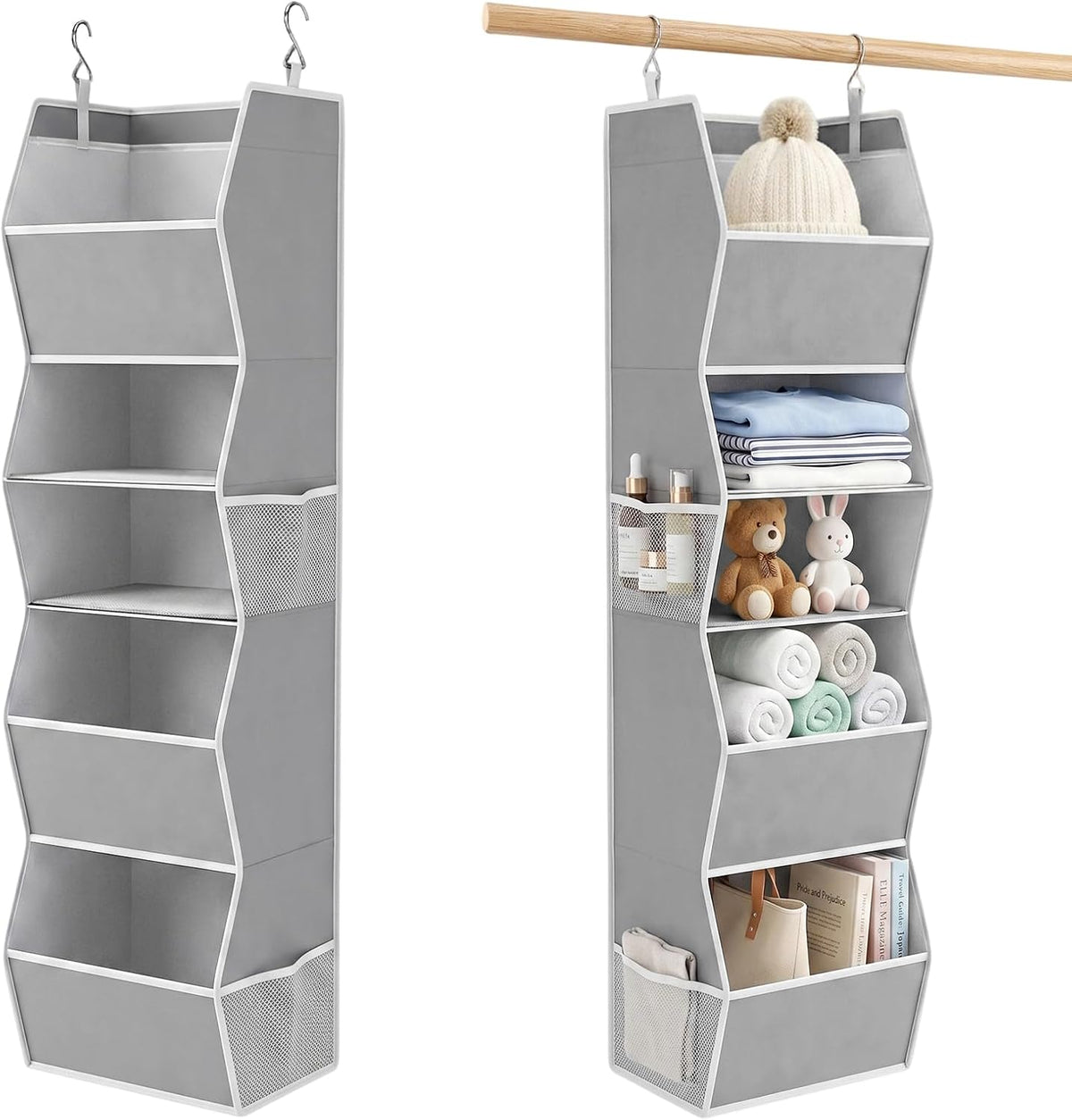 Hanging Closet Organizer with Side Pockets, 5-Shelf Foldable Closet Storage