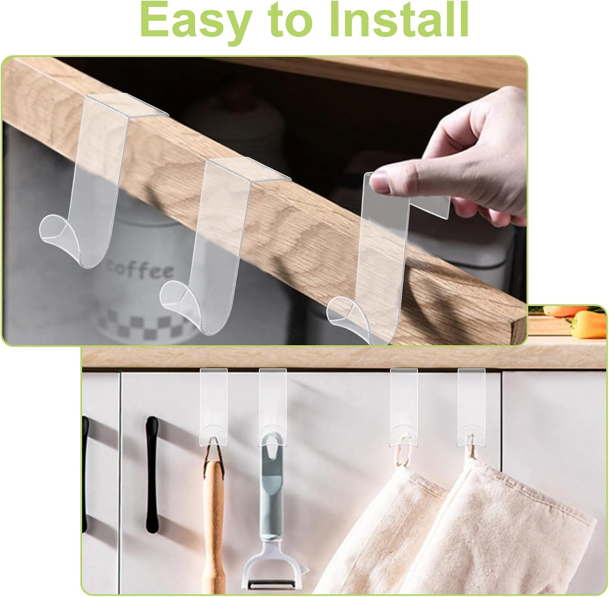 16Pcs Over Cabinet Door Hooks Plastic Over The Door Single Hook Space-Saving Hanger Extender Clips Multi-Purpose Hook for Kitchen Bathroom (Transparent)