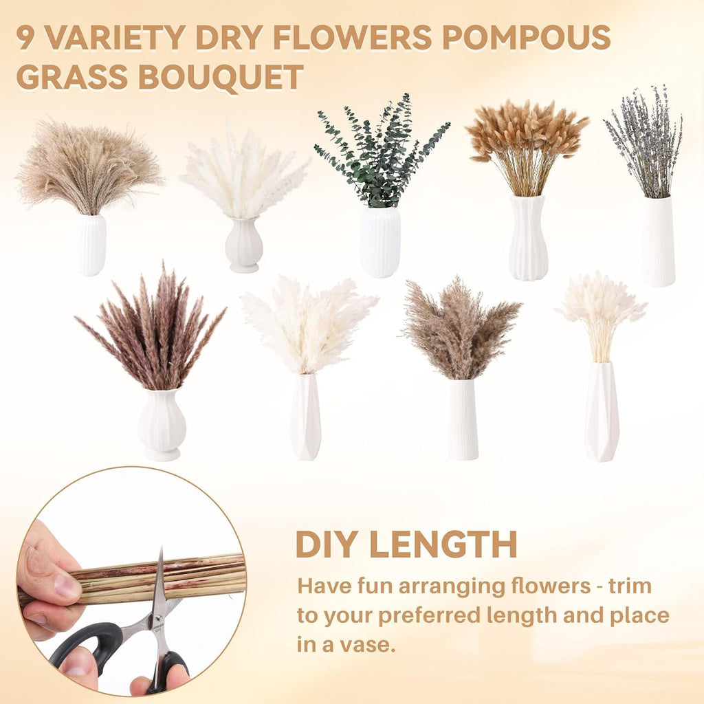 710Pcs Natural Dried Pampas Grass Dried Flowers 17'' Boho Pampas Bouquet