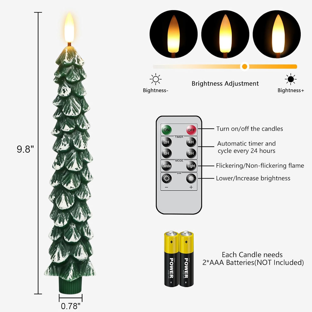 GenSwin Christmas Tree Flameless Taper Candles Battery Operated 4 Pack