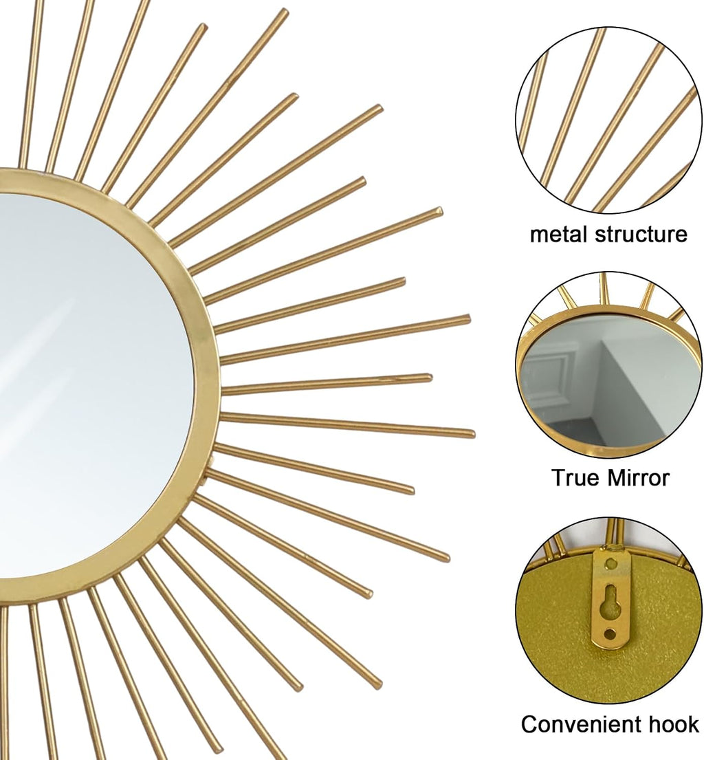 hogardeck Metal Mirrors Wall Decor - 3 Pcs 11" Metal Sunburst Flower Wall Mirrors Home Décor, Decorative Hanging Wall Art for Living Room, Bedroom, Kitchen, Bathroom, Entryway
