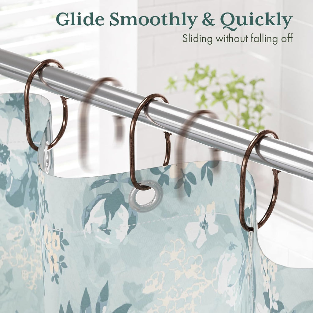 Bathway Shower Curtain Rings, Shower Curtain Hooks Bronze Shower Rings Rust Proof, Anti-Drop Shower Rings for Curtain, 12Pcs Shower Hooks for Shower Curtain Rod Oval Bathroom Curtain Rings