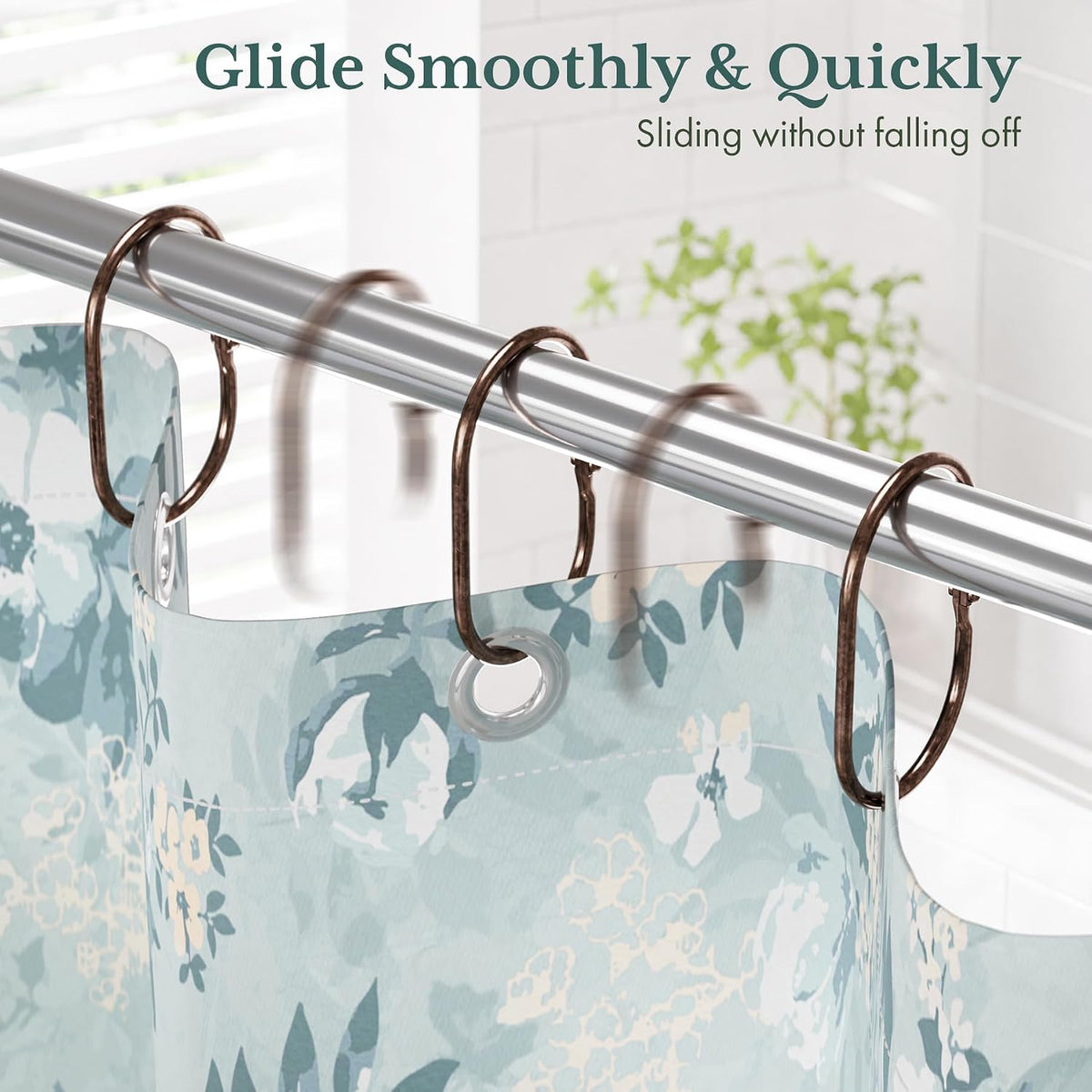 Bathway Shower Curtain Rings, Shower Curtain Hooks Bronze Shower Rings Rust Proof, Anti-Drop Shower Rings for Curtain, 12Pcs Shower Hooks for Shower Curtain Rod Oval Bathroom Curtain Rings