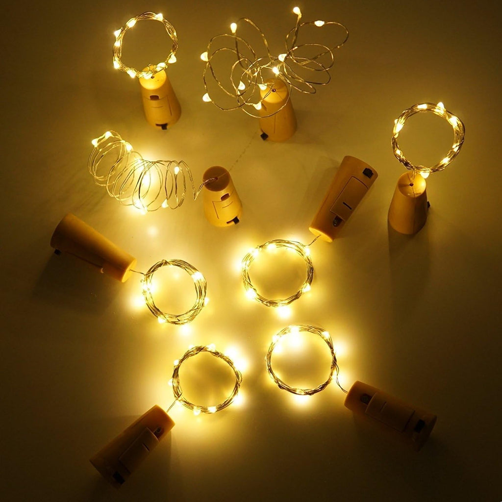 20 LED Wine Bottle Cork Light with Copper Wire, Battery Operated Bottle Stopper Lamp for Ambient Home Bar Decor, Warm White, 10 Pack