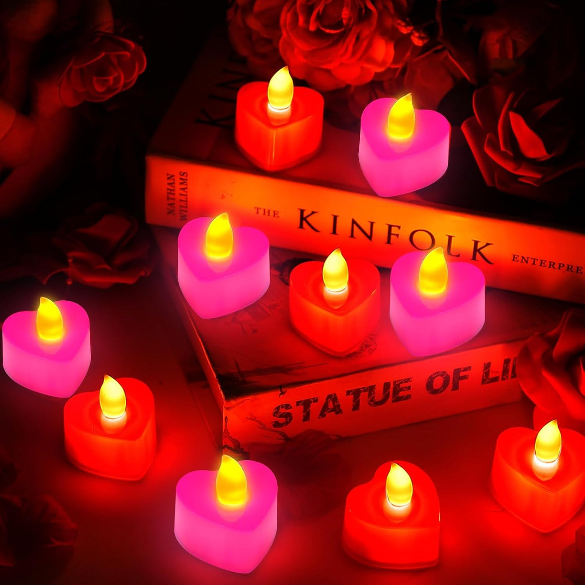 Valentines Day Decorations, 24 Pack LED Heart Tea Lights Candles Battery Operated Red Pink Valentines Day Lights Heart Shaped Flameless Candles for Romantic Night Anniversary Wedding Table Party Decor