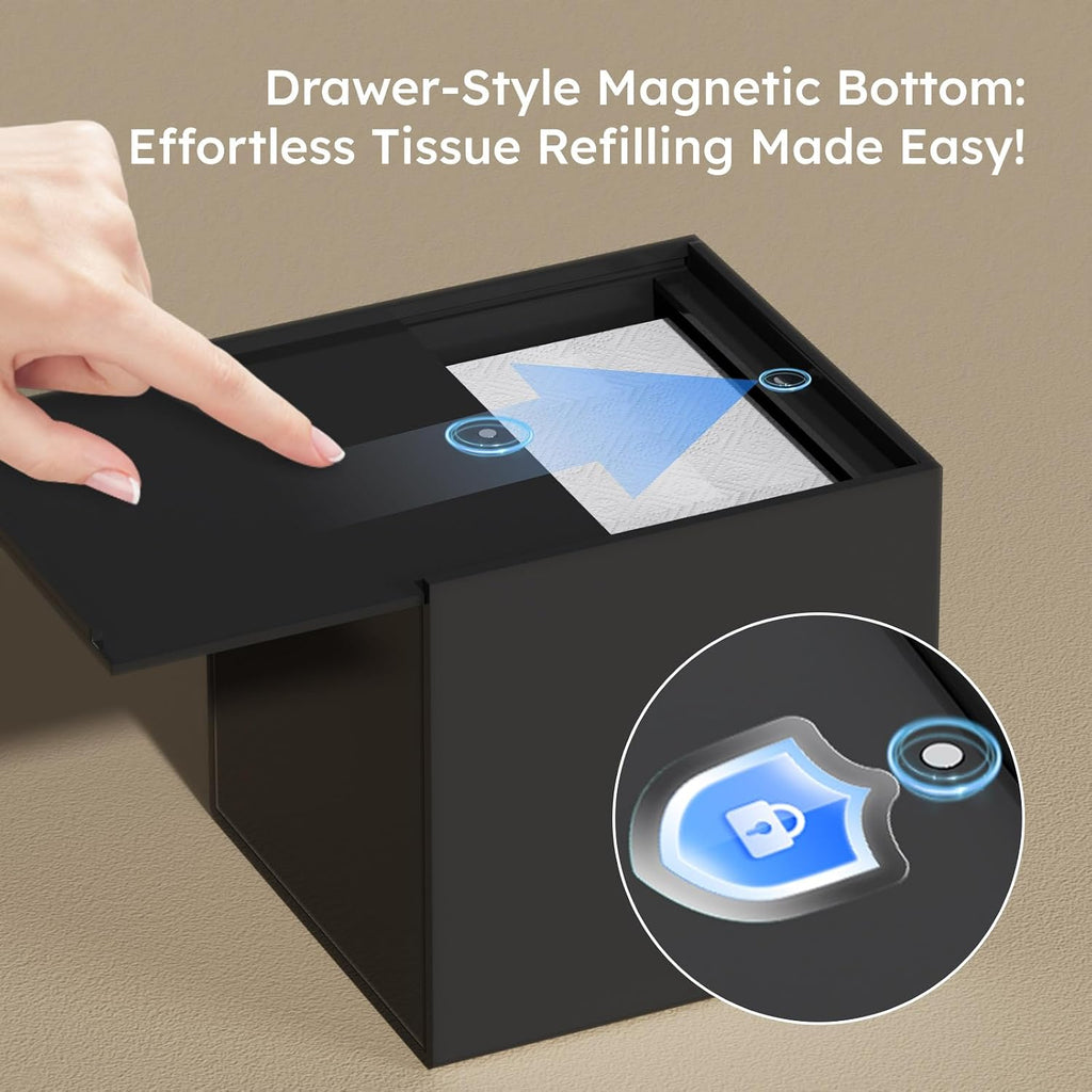 FEMELI Acrylic Square Tissue Boxs Covers Matte Black for Bathroom