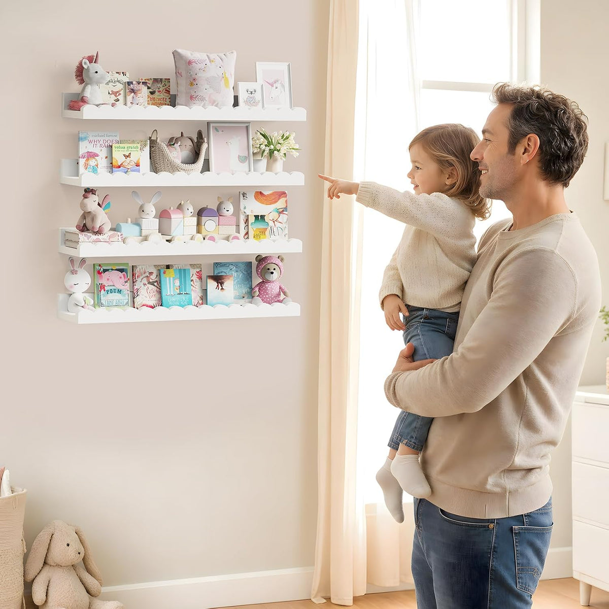 4-Pack 23.6IN Scalloped Shelves, Nursery Shelves, Floating Shelves for Wall