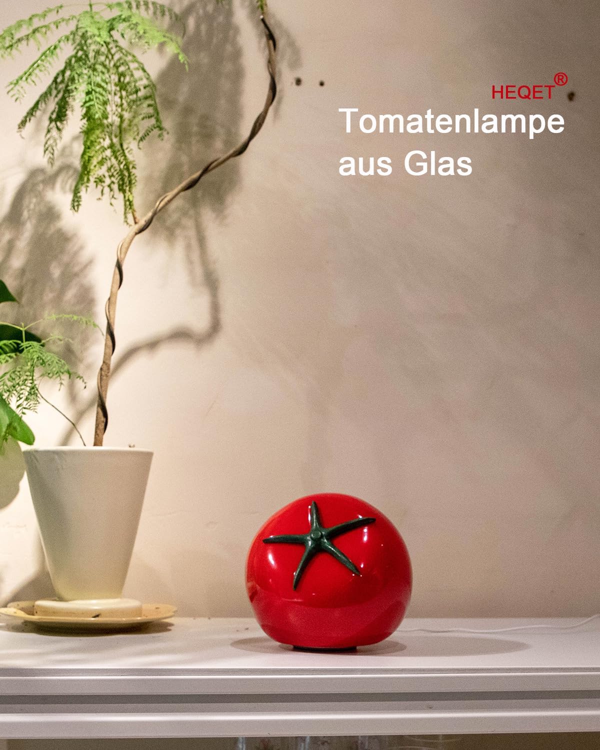 HEQET Table Lamp Tomato Glass Funky Lamp, USB Powered, Dimmable Cute Kawaii Novelty Accent Light for Bedroom & Kitchen Countertop, Unique Vintage Retro Home Decor, Cozy Warm Ambiance (Red)
