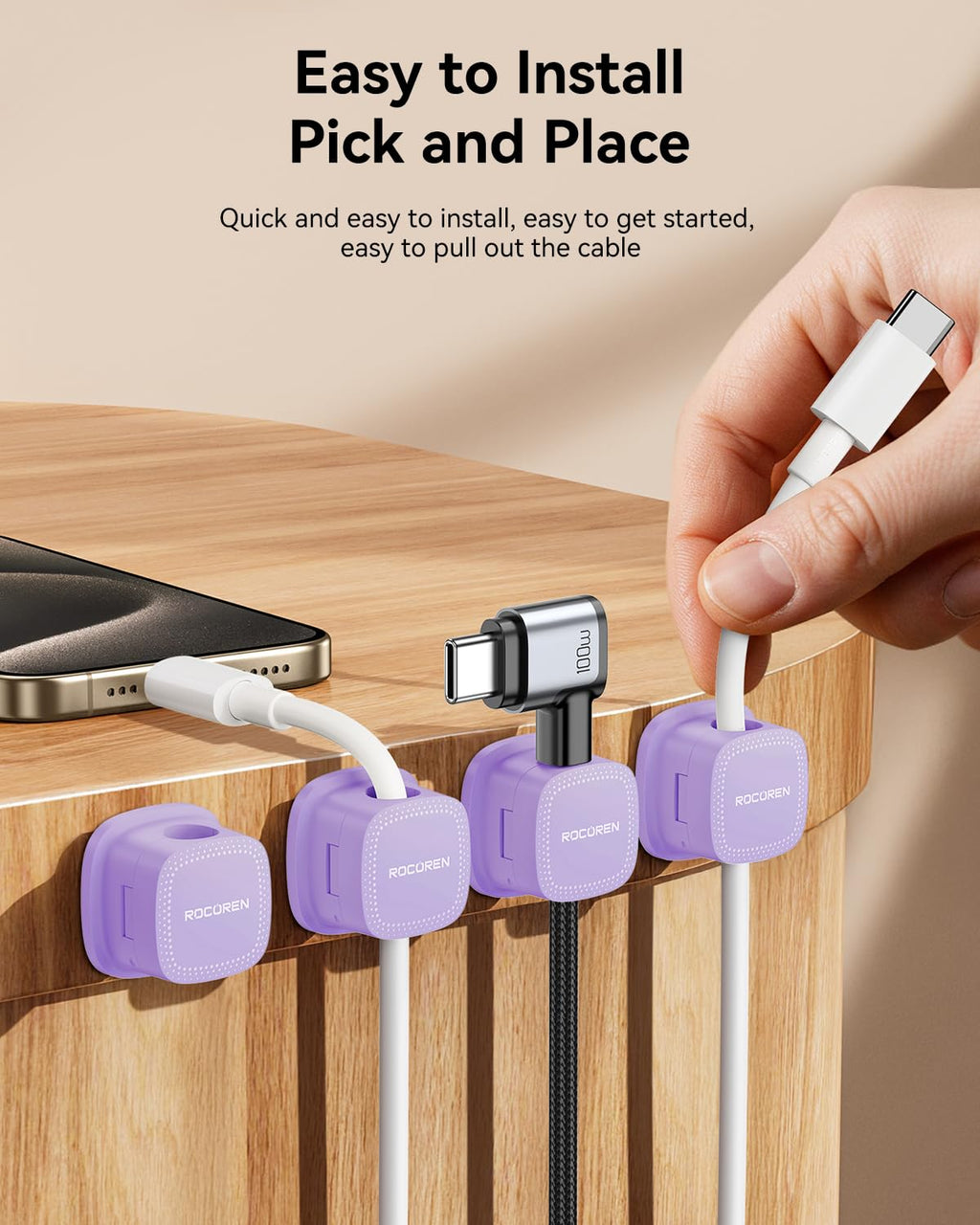 Rocoren 6‑Pack Magnetic 1s‑Lock Adhesive Cable Clips Cord Organizer