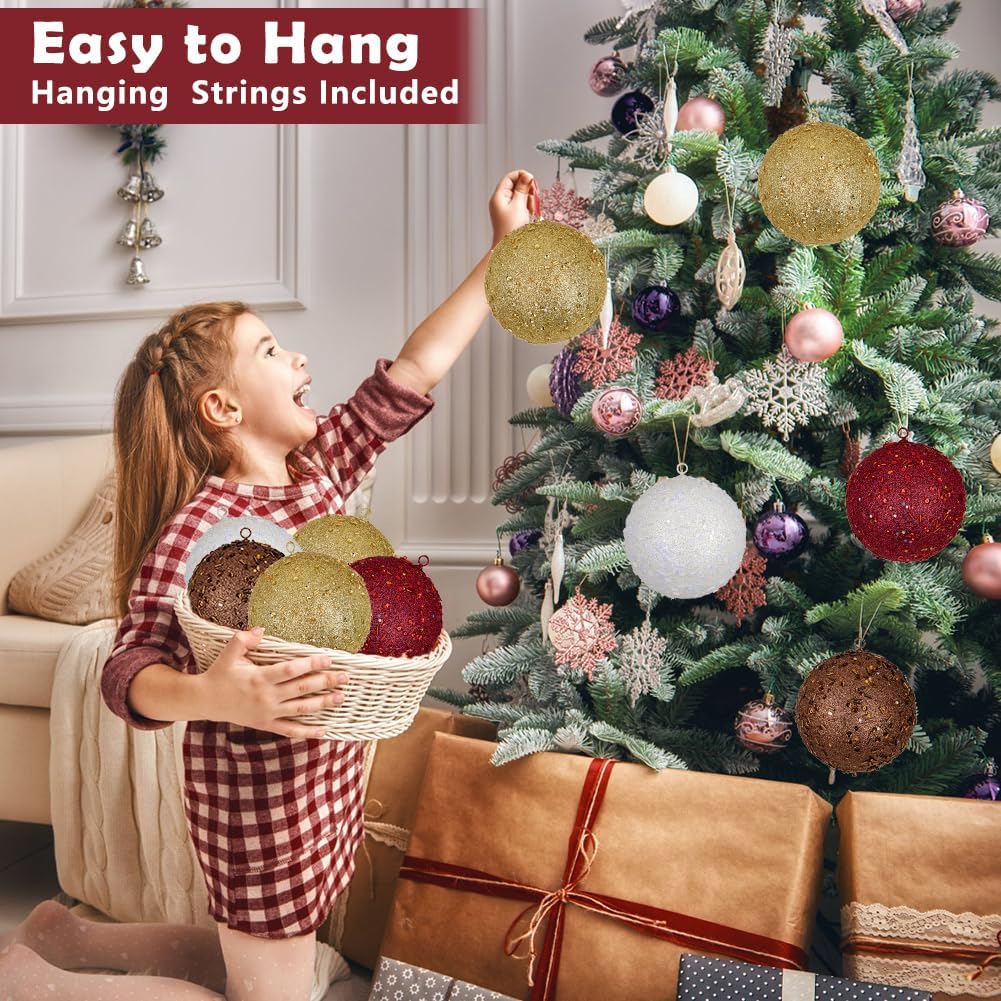 4Pcs 4.7" Large Gold Christmas Balls Ornaments for Christmas Trees