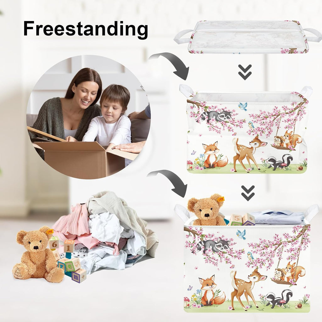 Clasty Animal Flower Kid Storage Basket Foldable Laundry Hamper, 36L Deer