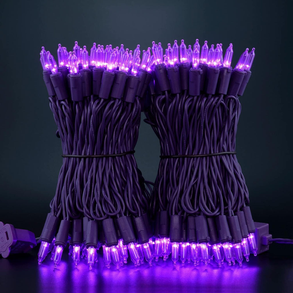 YULETIME 200 Purple Christmas String Lights, 2-Set 33' 100 LED Purple Wire