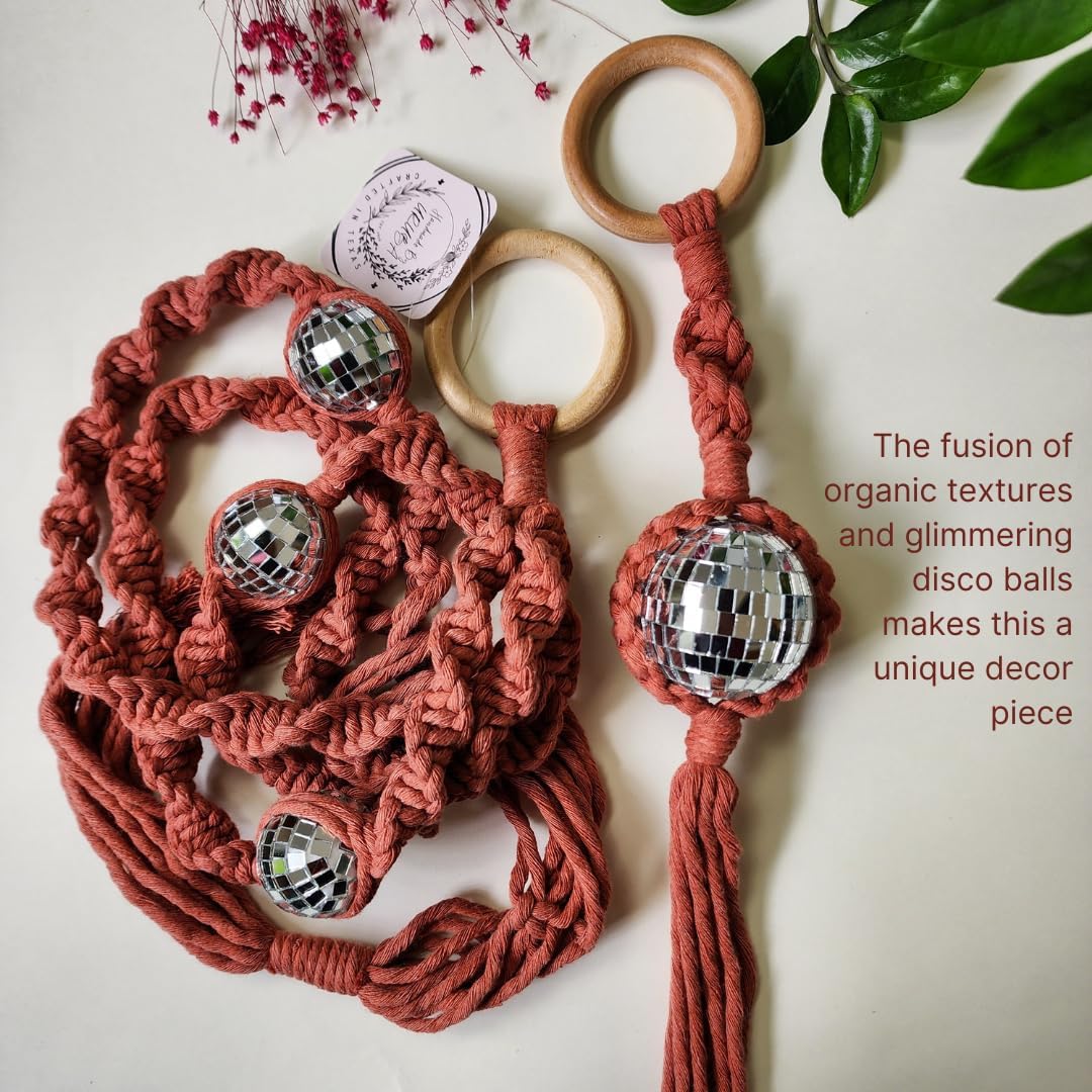 Set of 3 Macrame Plant Hanger | Disco ball decor Hanging planters for indoor plants Cool gifts for plant lovers Boho plant pots plant stand indoor Hanging planters for outdoor plants (Cafe Latte)
