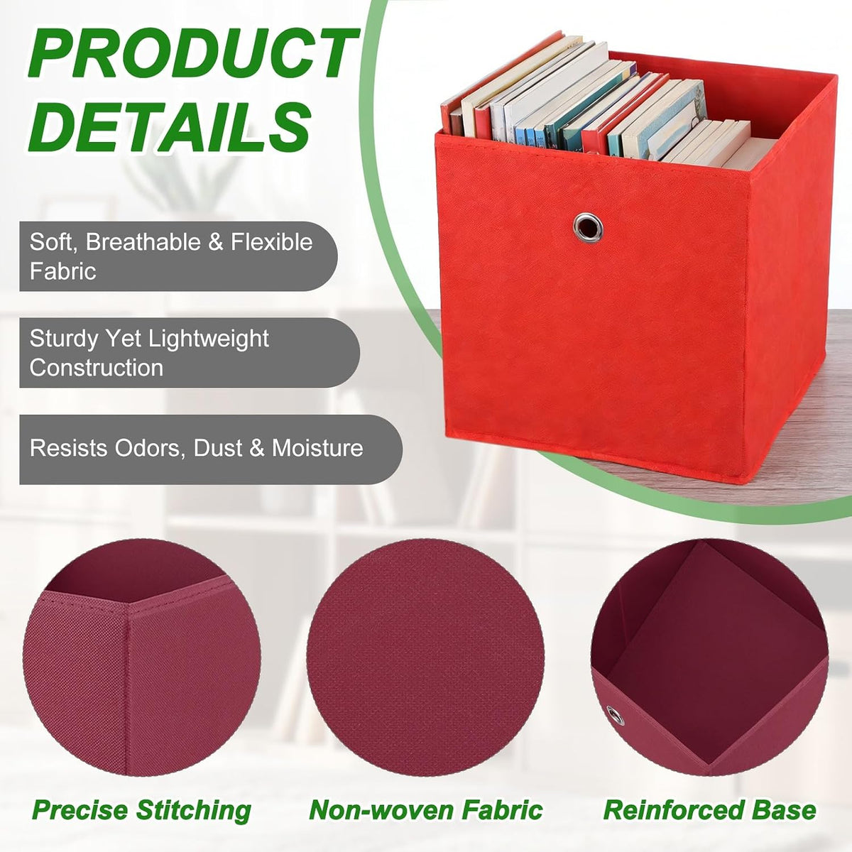 uxcell 3 Pack Storage Cubes 11x11x11 for Organizing Dark Red