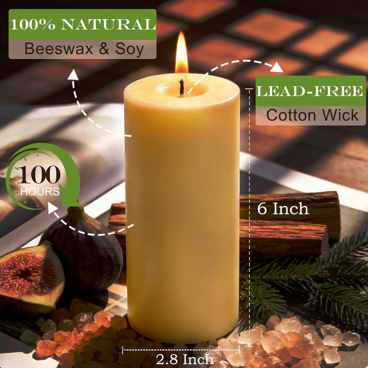 Palo Santo Beeswax Blend Pillar Candle, Up to 90 Hour