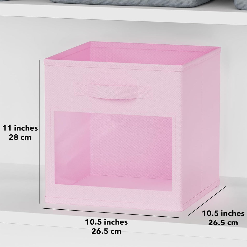 SpaceAid Storage Cubes with Clear Windows, Set of 6 Fabric Bins, 11 Inch Foldable Baskets Boxes for Closet, Cubby Shelf or Cube Storage Organizer, Pink