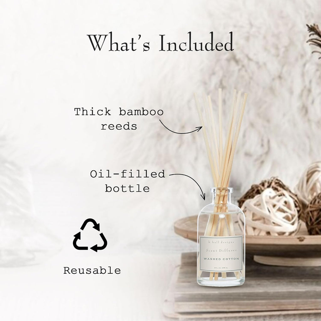 K. Hall Designs Washed Cotton Boxed Diffuser Kit, Refreshing Clean Scent