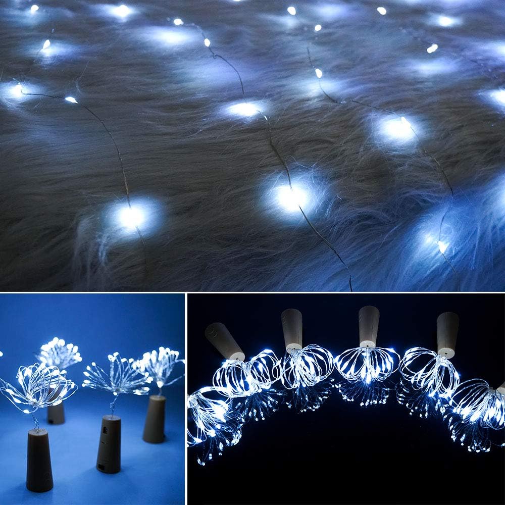 SunKite Wine Bottle String Lights with Cork,18 Pack 20 LED 2M Battery Operated Mini Silver Copper Wire Fairy Lights for DIY Party Wedding Table Centerpieces Decor (Cool White)