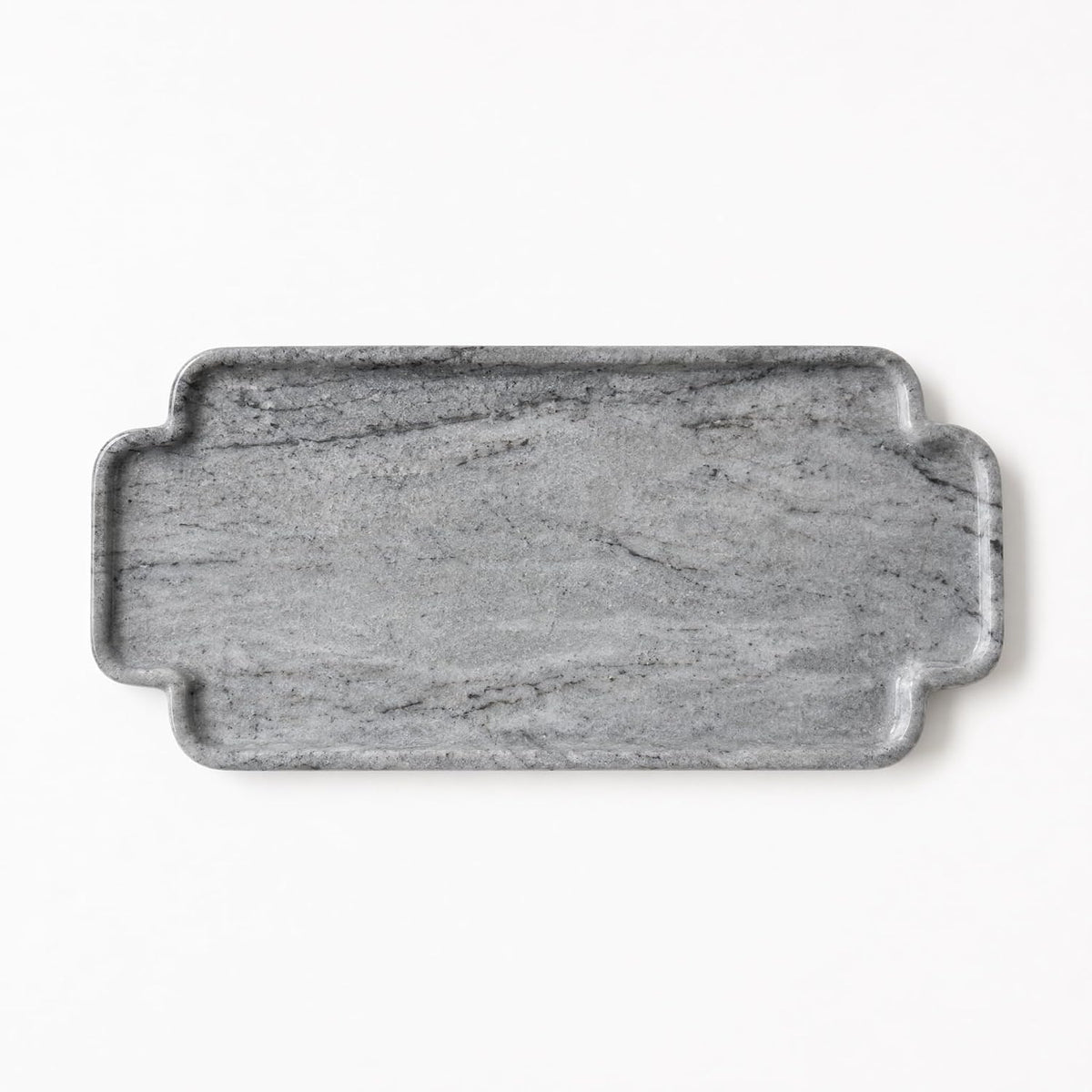 Natural Marble Scalloped Tray 12in Solid Stone Vanity Organizer