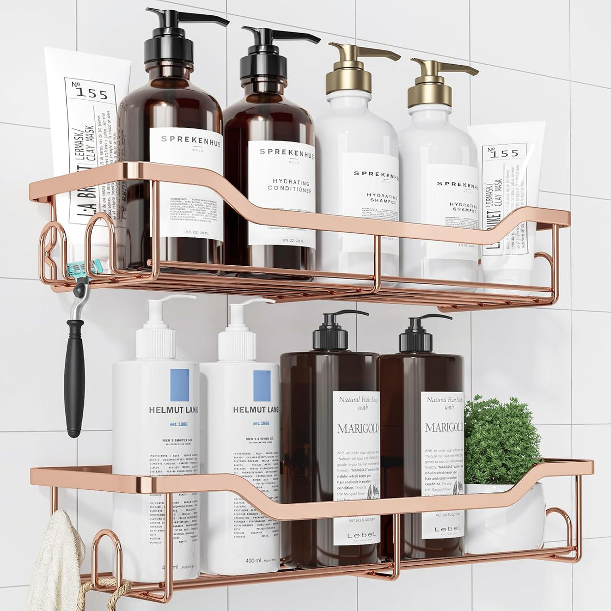 Kitsure Shower Caddy, Adhesive Shower Organizer, Large, Rose Gold