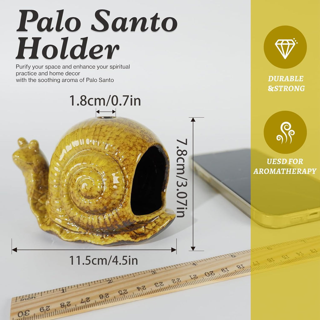MOUGIGI Handcrafted Yellow Ceramic Snail Palo Santo Holder Mini Fireplace