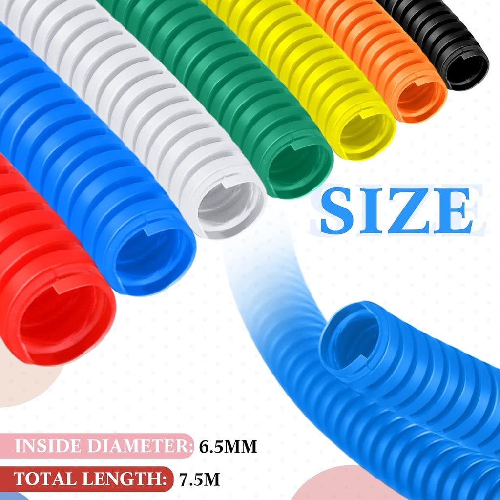 1/4 Inch x 24.6 ft Wire Loom Split Tubing Guard Plastic Convoluted Flex Electric Wire Cord Protectors from Pets No Chew (Blue)
