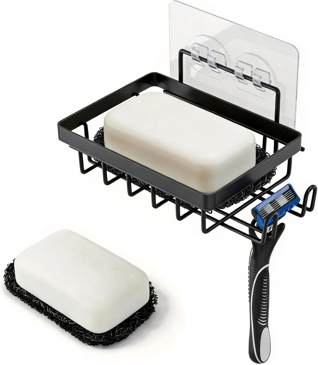 Self Draining Adhesive Soap Bar Holder for Shower Wall with with Soap Saver
