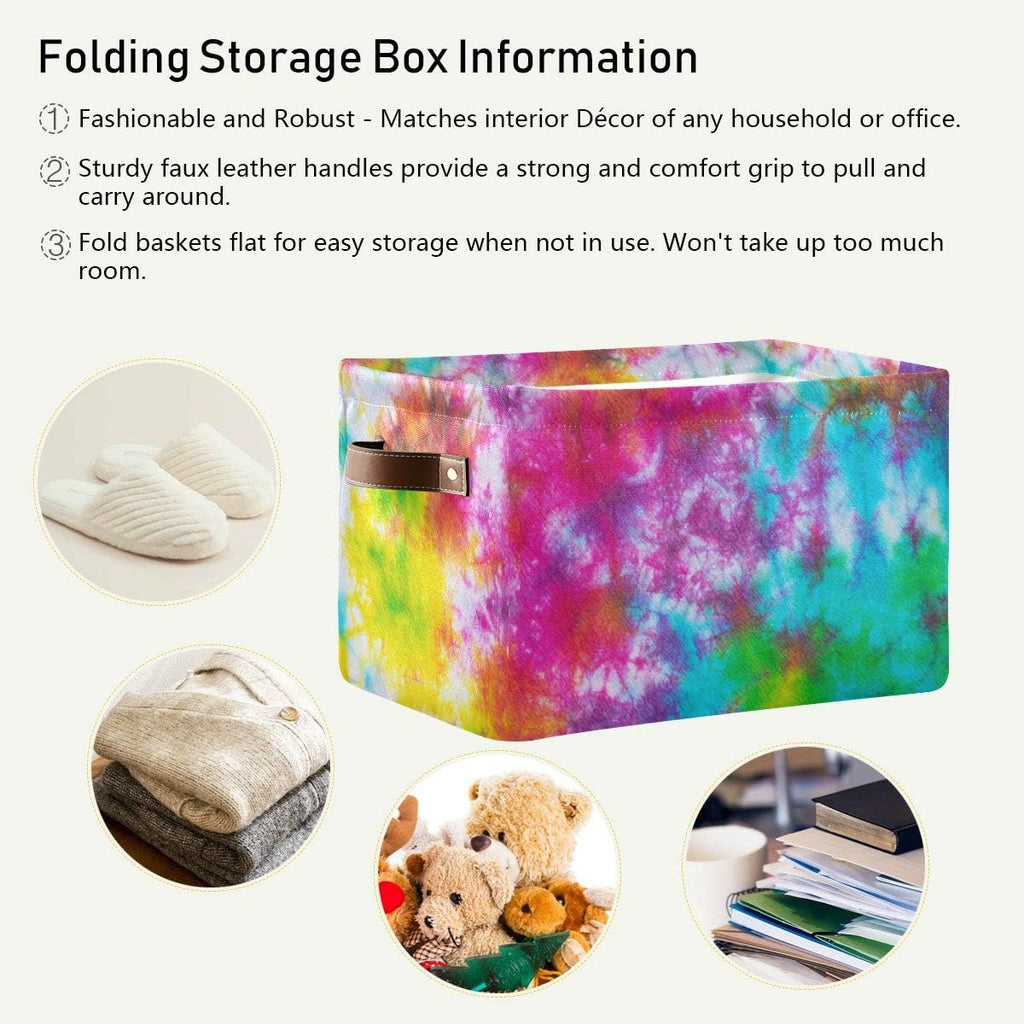 Colorful Tie Dye Pattern Storage Basket Bin, Large Cube Storage Box Canvas Collapsible Storage Organizer for Home Office Closet - 15 L x 11 W x 9.5 H