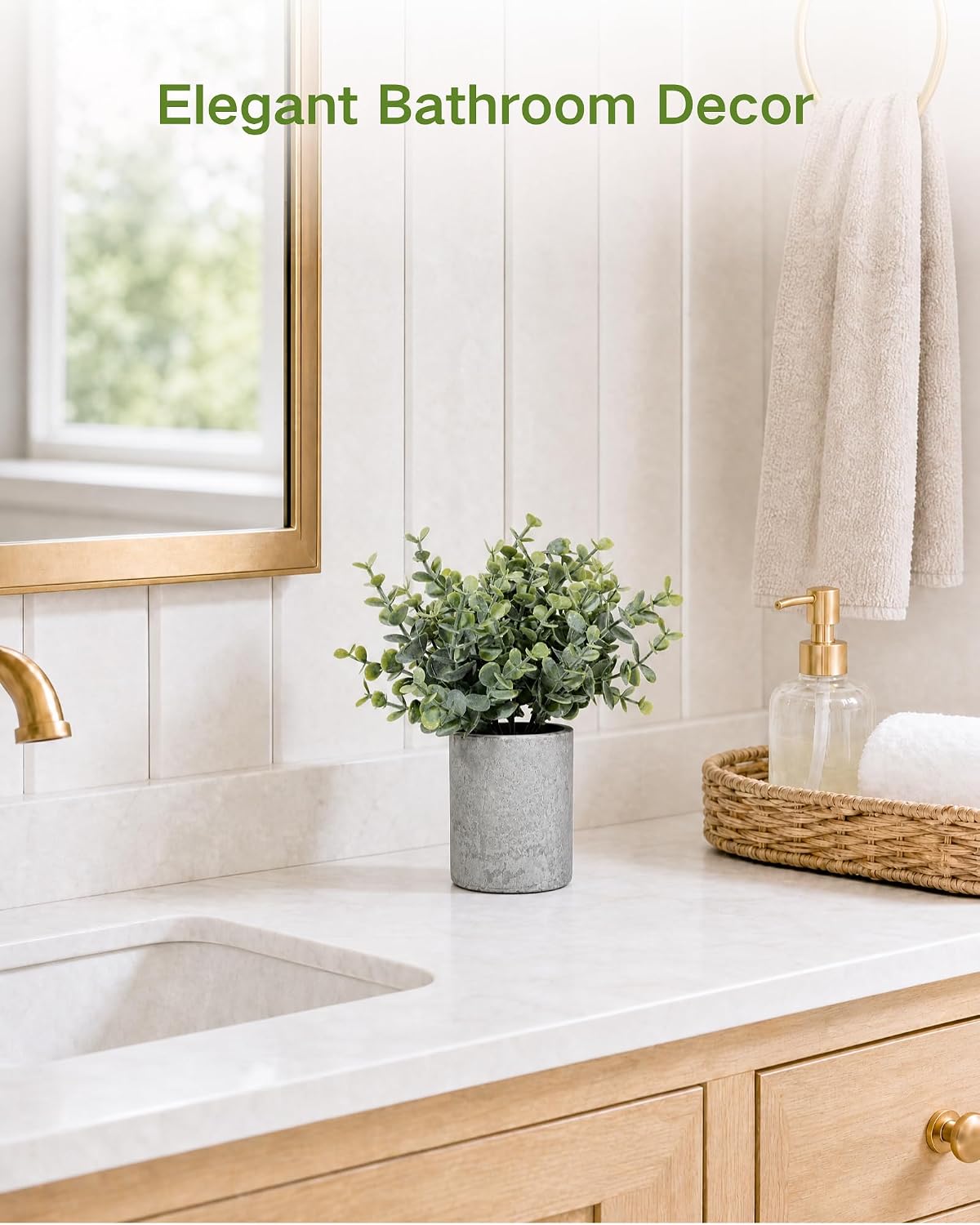 Velener Set of 3 Small Fake Plants Eucalyptus, Artificial Plants Indoor for Shelf, Potted Eucalyptus Plants for Home/Bathroom/Pottery Barn/Desk/Farmhouse/Coffee Table Decor (Frosted Green)