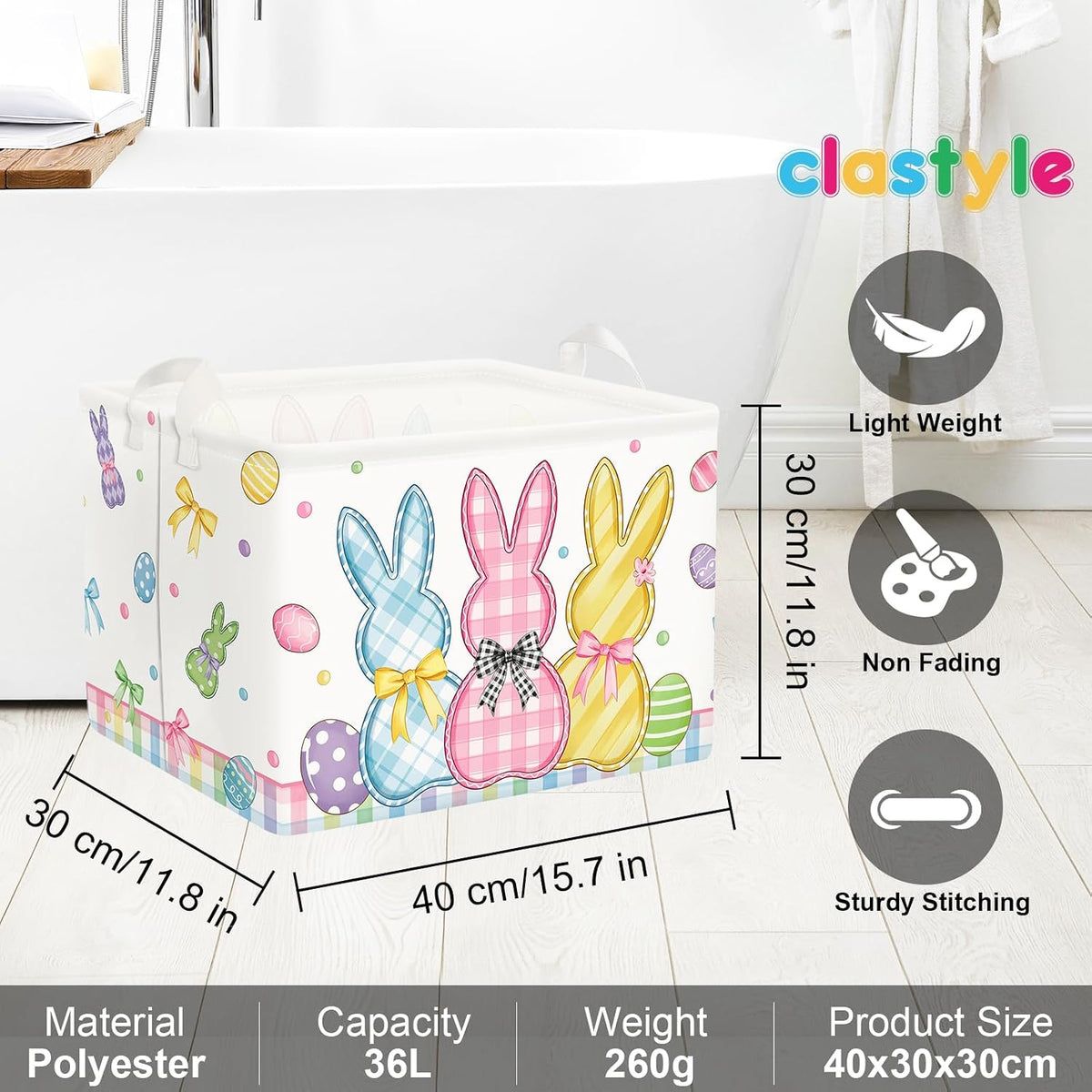 Clastyle Easter Rabbit Cross Kid Storage Basket Baby Laundry Hamper, 36L