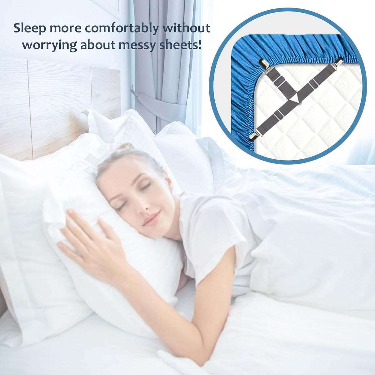 Bed Sheet Straps, Easy to Install Bed Sheet Clips, Fitted Sheet Clips Sheet Straps, Say Goodbye to The Messy Sheets (Gray-8 Pcs)