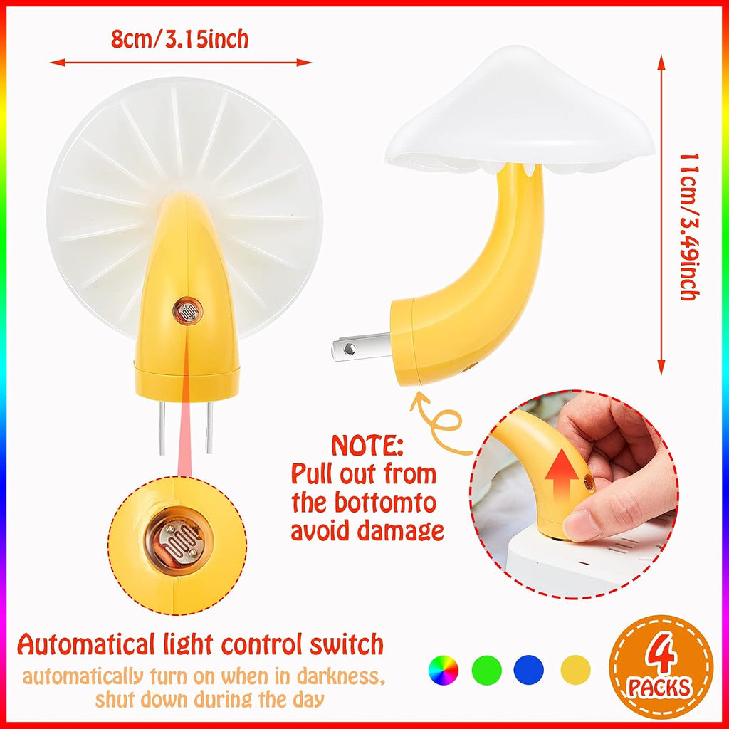 Honoson 4 Pcs Mushroom Night Light Plug in, Colorful Light with White Cover