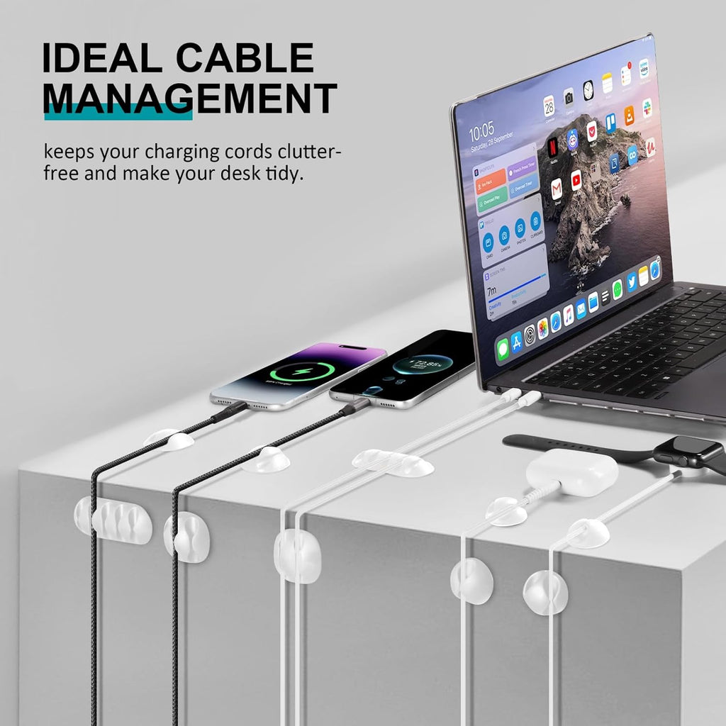 16Pack White Desk Cable Management, Adjustable Cord Organizer Clips