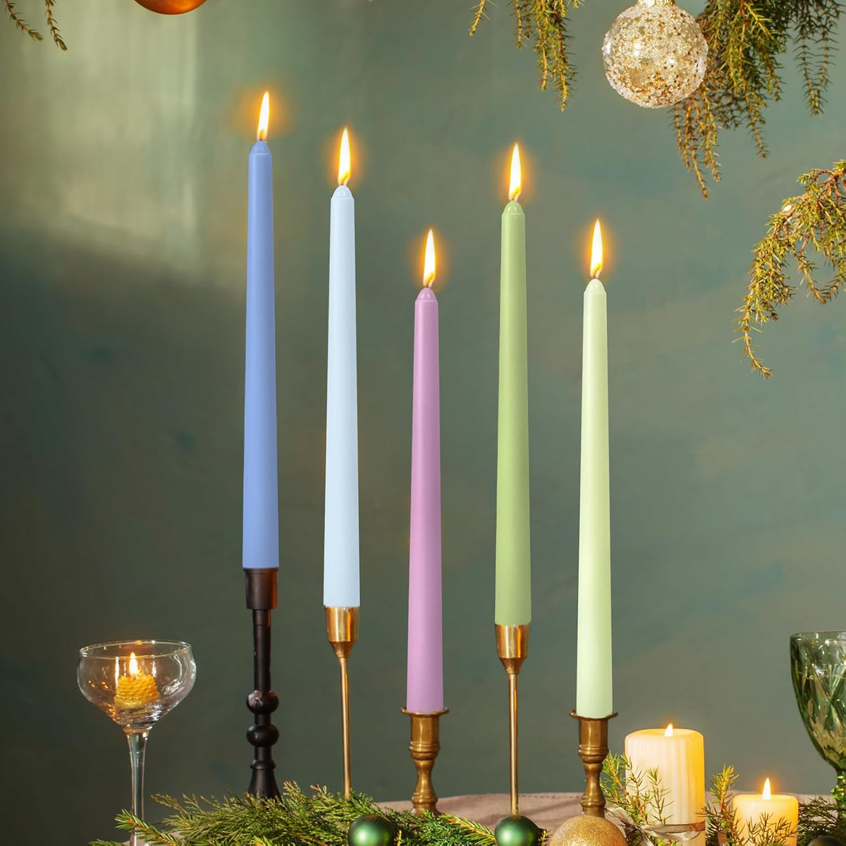 10 Inch Taper Candles Set - 10 Pack Unscented Colored Candle Sticks, 5 Colors x 2, Dripless and Smokeless, Long Burning 7-8 Hours Tapered Candle, Ideal for Dinner, Wedding, Home Decor