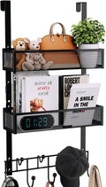 Consumest Over The Door Hooks Organizer - 3 Tier Door Hanger with 9 Coat Hooks & 2 Mesh Basket, Back Storage Organizer Hanging Towels for Bathroom, Bedroom, Black