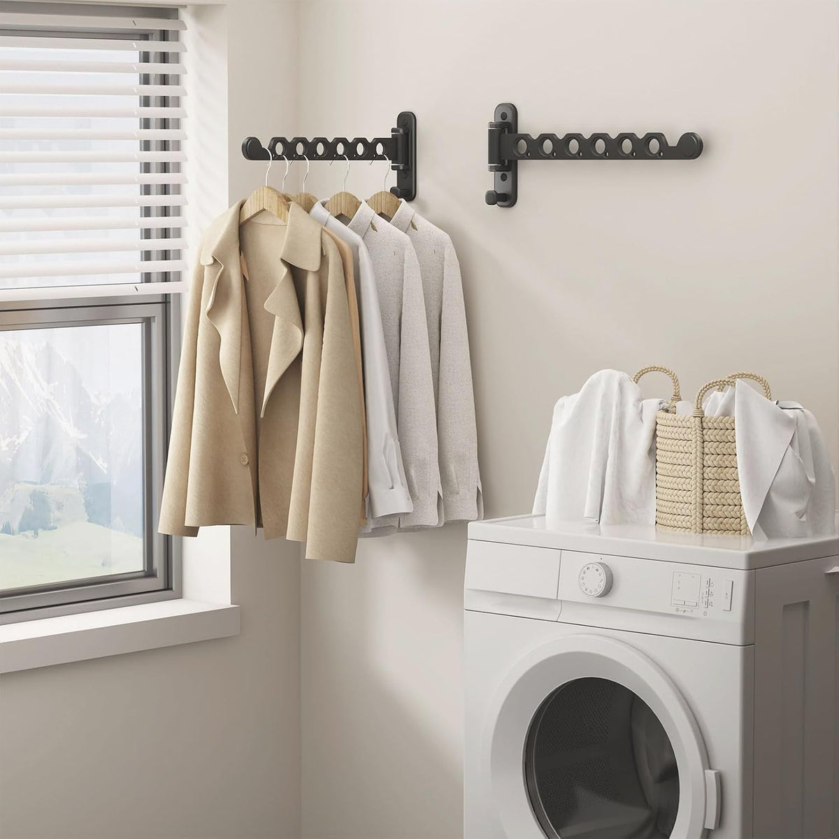 Wall Mounted Clothes Hanger Rack Foldable for Laundry Drying Rack Black