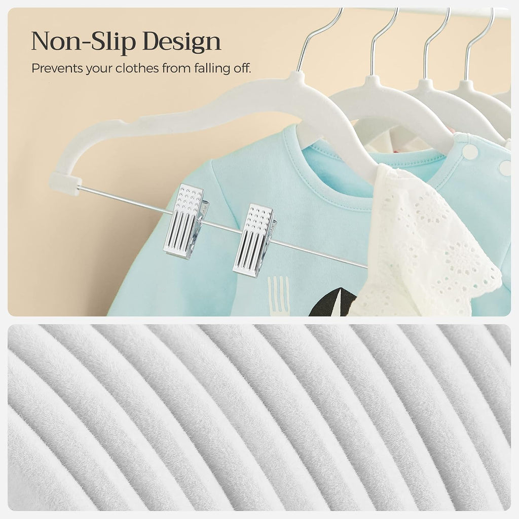 SONGMICS 30 Pack Baby Hangers, Non-Slip Pants Hangers with Clips
