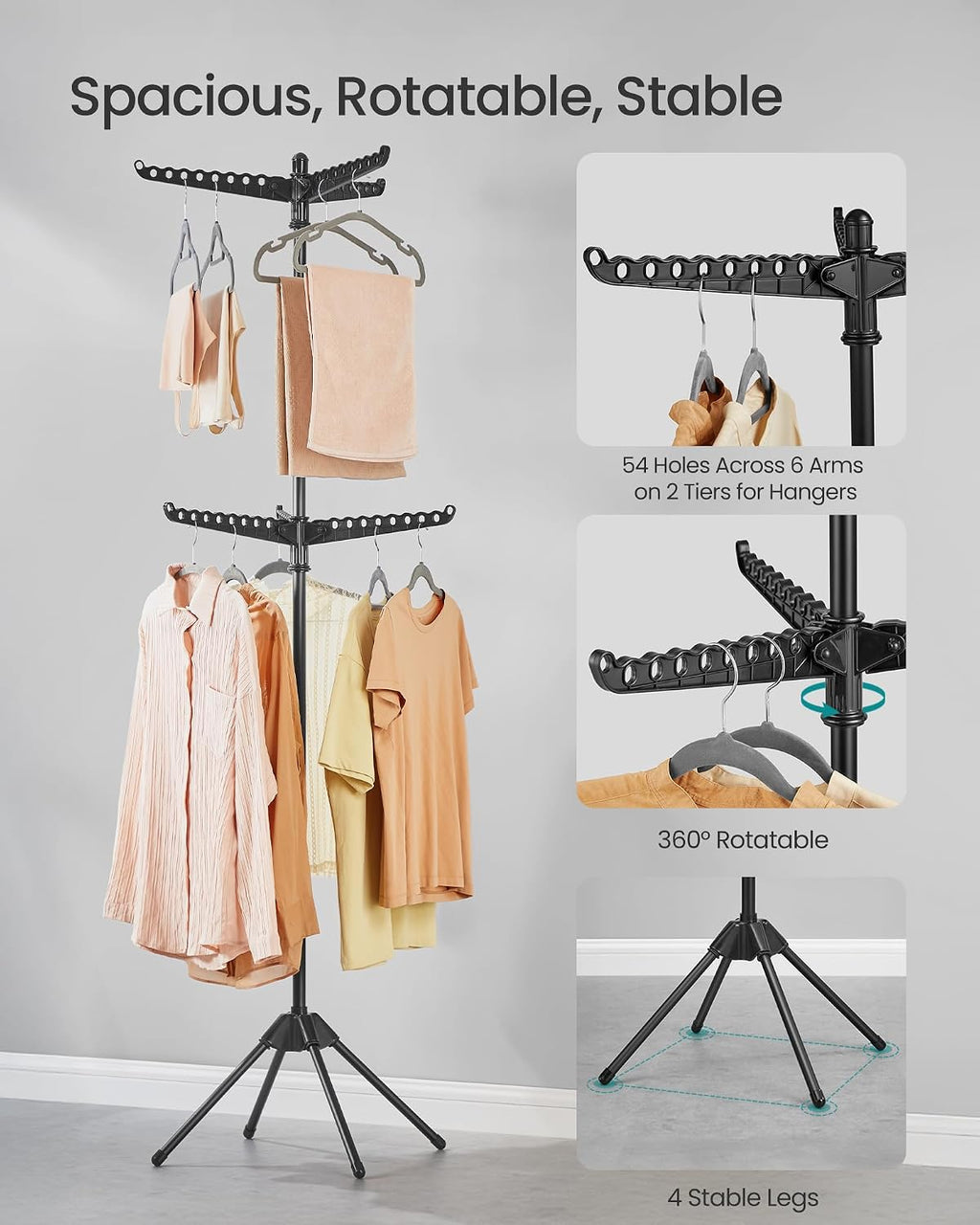 SONGMICS Clothes Drying Rack, 75.6-Inch Drying Rack, 6 Rotatable Arms