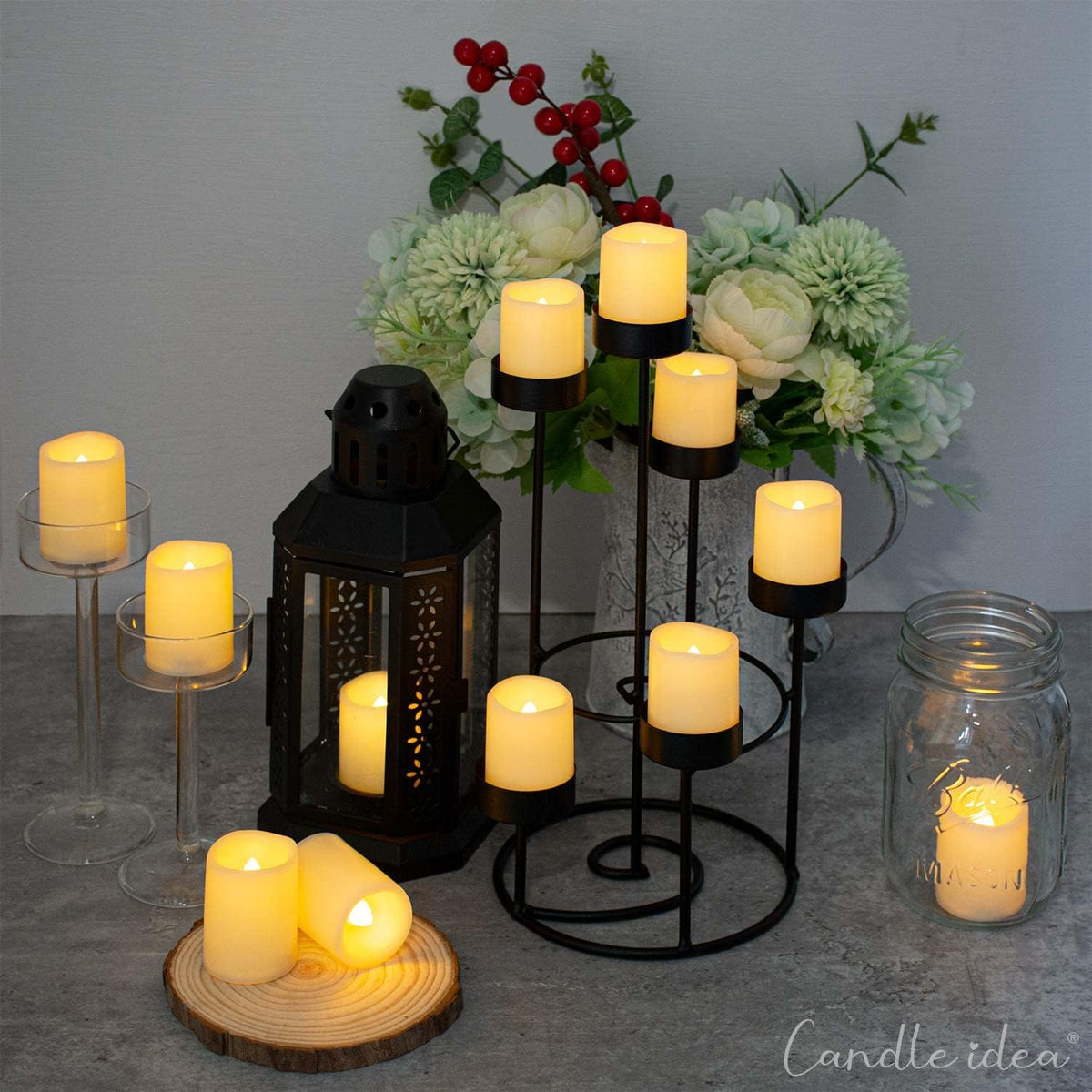24 Pack 2" Flameless LED Votive Candles, Battery Operated Flickering Electric Outdoor Flameless Tea Lights, Fake Tealight Candle Bulk for Wedding, Christmas, Halloween Decorations