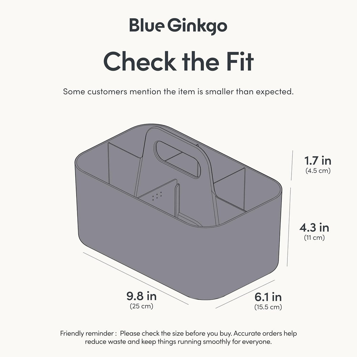 BLUE GINKGO Stackable Organizer Caddy, Rectangle, Dark Grey, Made in Korea