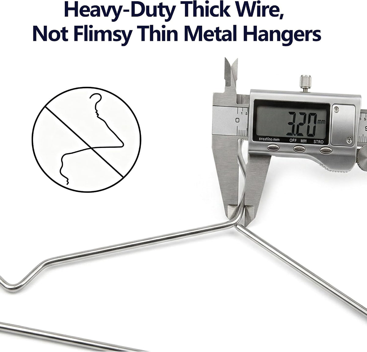 Stainless Steel Hangers, 40 Pack, 16.5 Inch, 15 lb Capacity