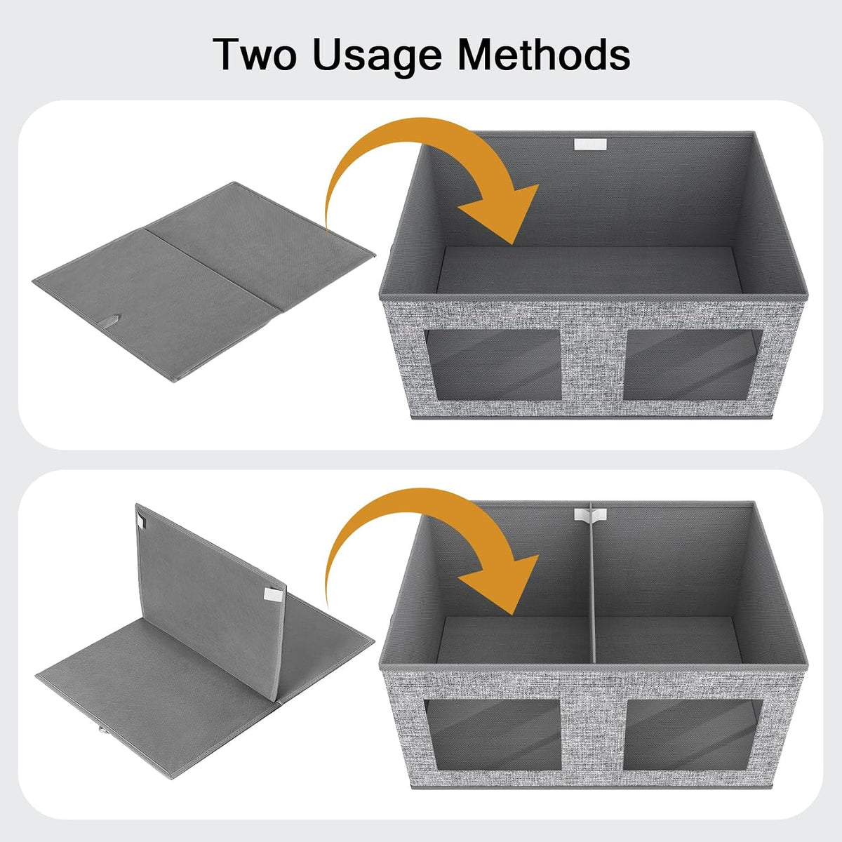Univivi Large Fabric Storage Bins with Lids for Clothes 2 Pack, Grey